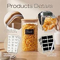 Vista 4 de Tamaño múltiple - Juego de 5 frascos cuadrados de vidrio con tapas de bambú, recipientes de vidrio para almacenamiento de alimentos con tapas