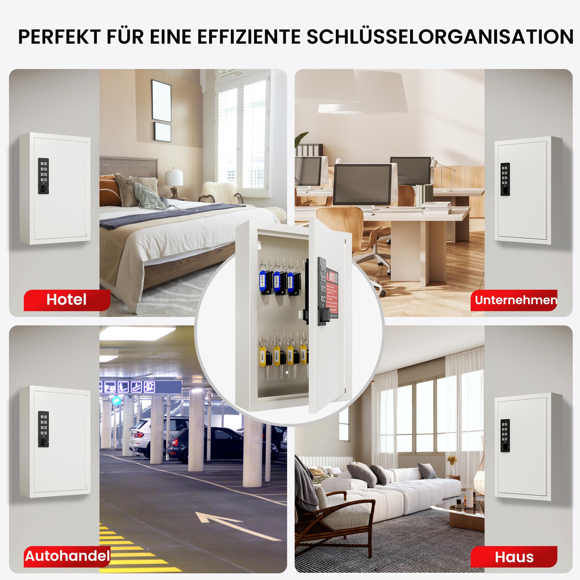 Grimtron Elektronischer Schlüsselschrank Zahlencode für 40 Schlüssel - Wandmontage Schlüsselbox Beige - Privat/Öffentlich/Anti-Peep Modus - Ideales Muttertagsgeschenk