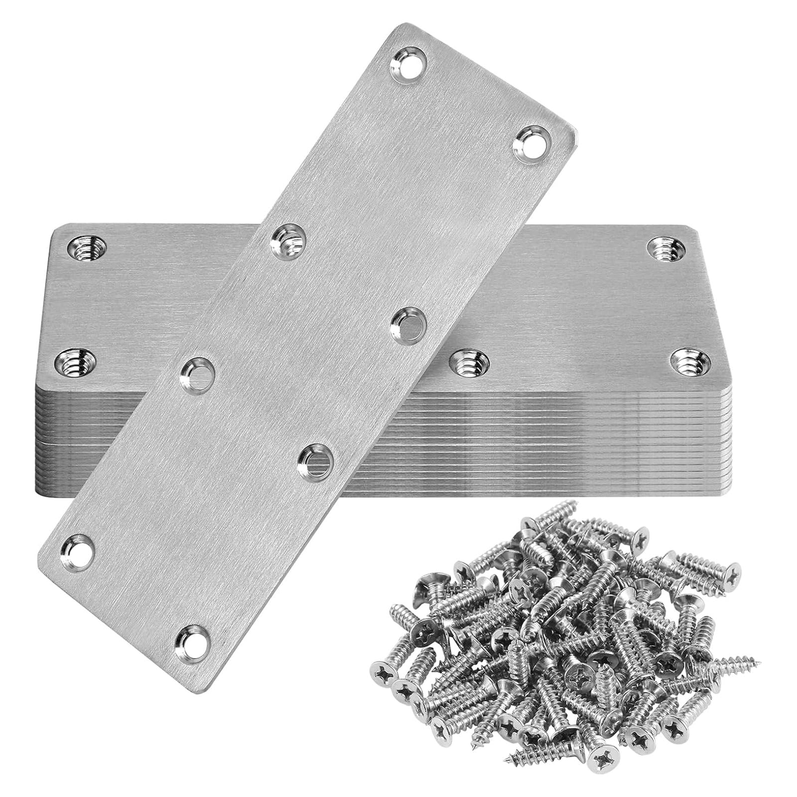 20Pcs Flat Mending Plate with Screws Stainless Steel Fixed Angles Brackets Connector Metal Straight Brace Repair Joining Fixing Bracket