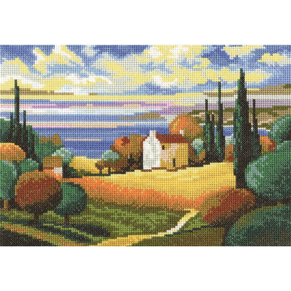Rto Multicoloured M355 Sunny Tuscany Cross Stitch Kit, Cotton, Multi-Colour, 25 X 17 Cm