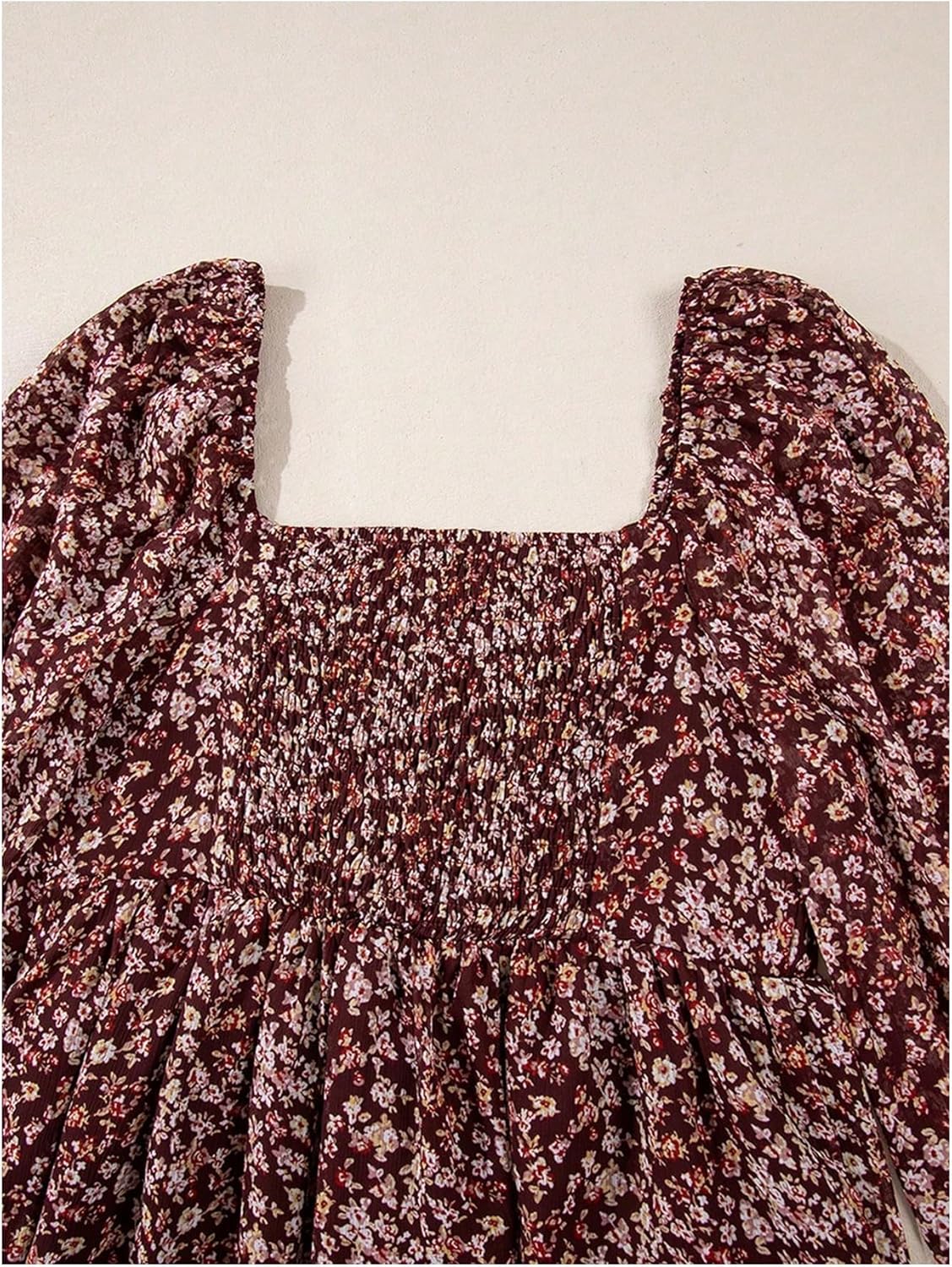 Women's Floral Short Dress Boho Sweetheart Neck Long Sleeve A Line Flowy Dresses - Image 5