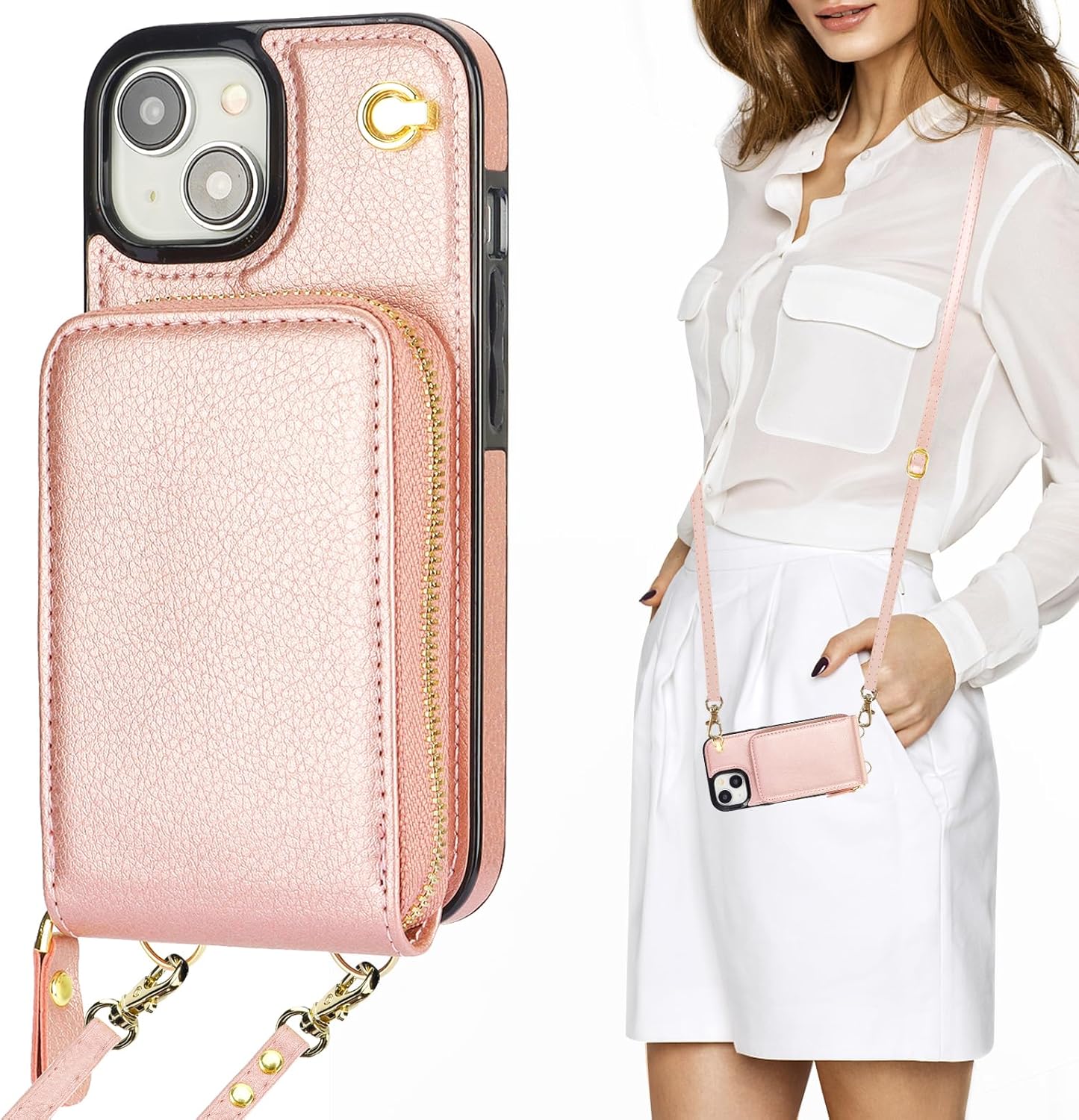 KIHUWEY Crossbody Wallet Case for iPhone 15, Zipper Pocket