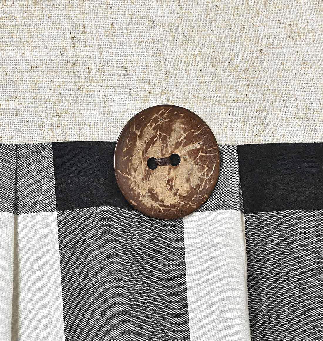 DOSLY IDÉES Linen Button Farmhouse Shower Curtain,Linen and Cotton Fabric,Pleated Black and White Buffalo Plaid Checked Pattern,Country Style,72x72 in