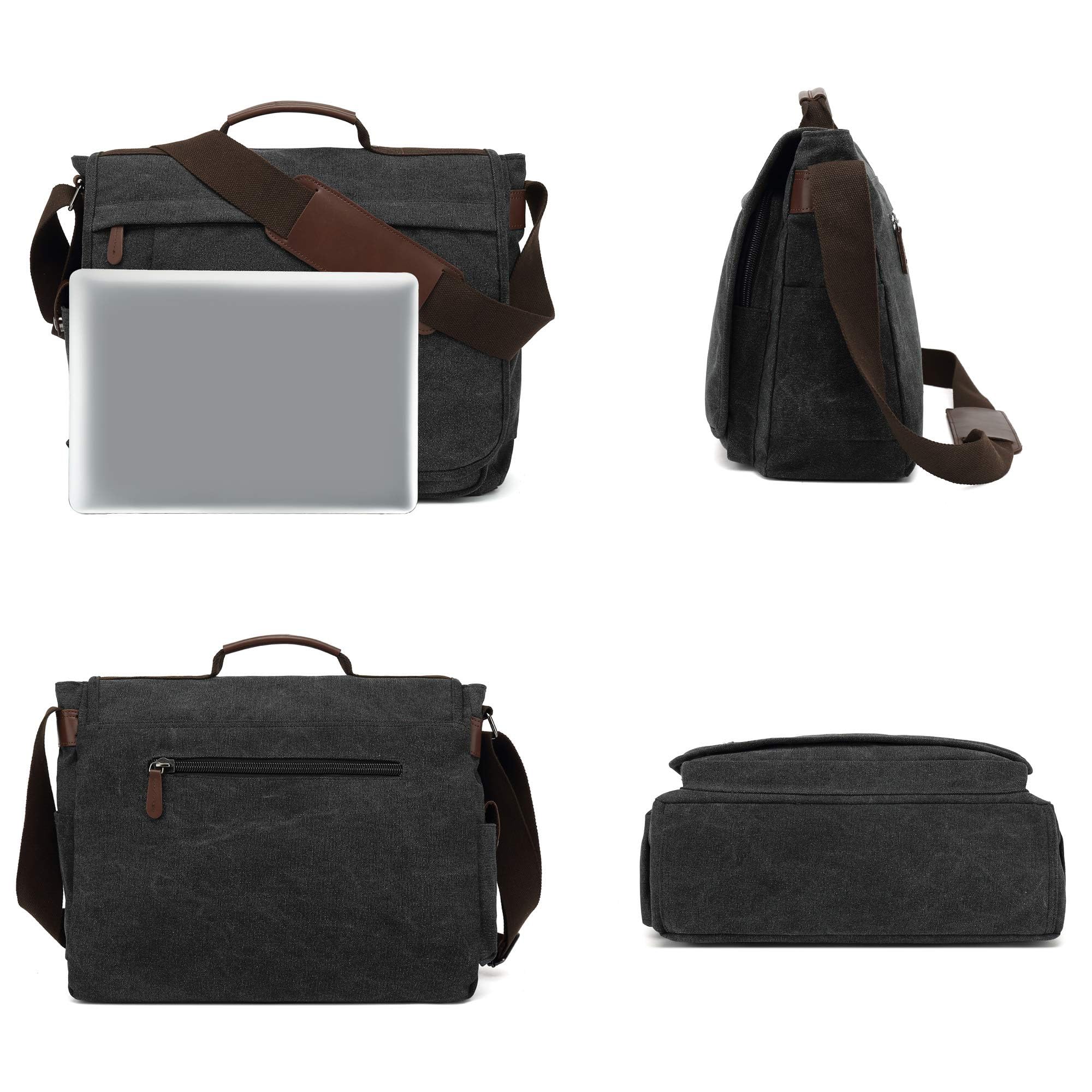 CALIYO Umhängetaschen Herren aus Canvas Schultasche Queformat A4 Laptoptasche für 15,6 Zoll Laptop Arbeitstasche Aktentasche
