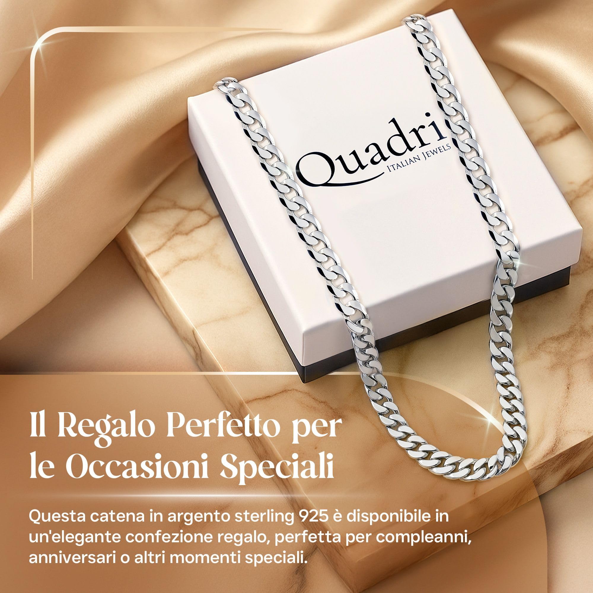 QUADRI - Collana Uomo Argento 925 Vero - Collana Uomo Regalo Compleanno | Modello Cubano - Ragazzo Donna - Misure da 41cm a 66 cm - Made in Italy