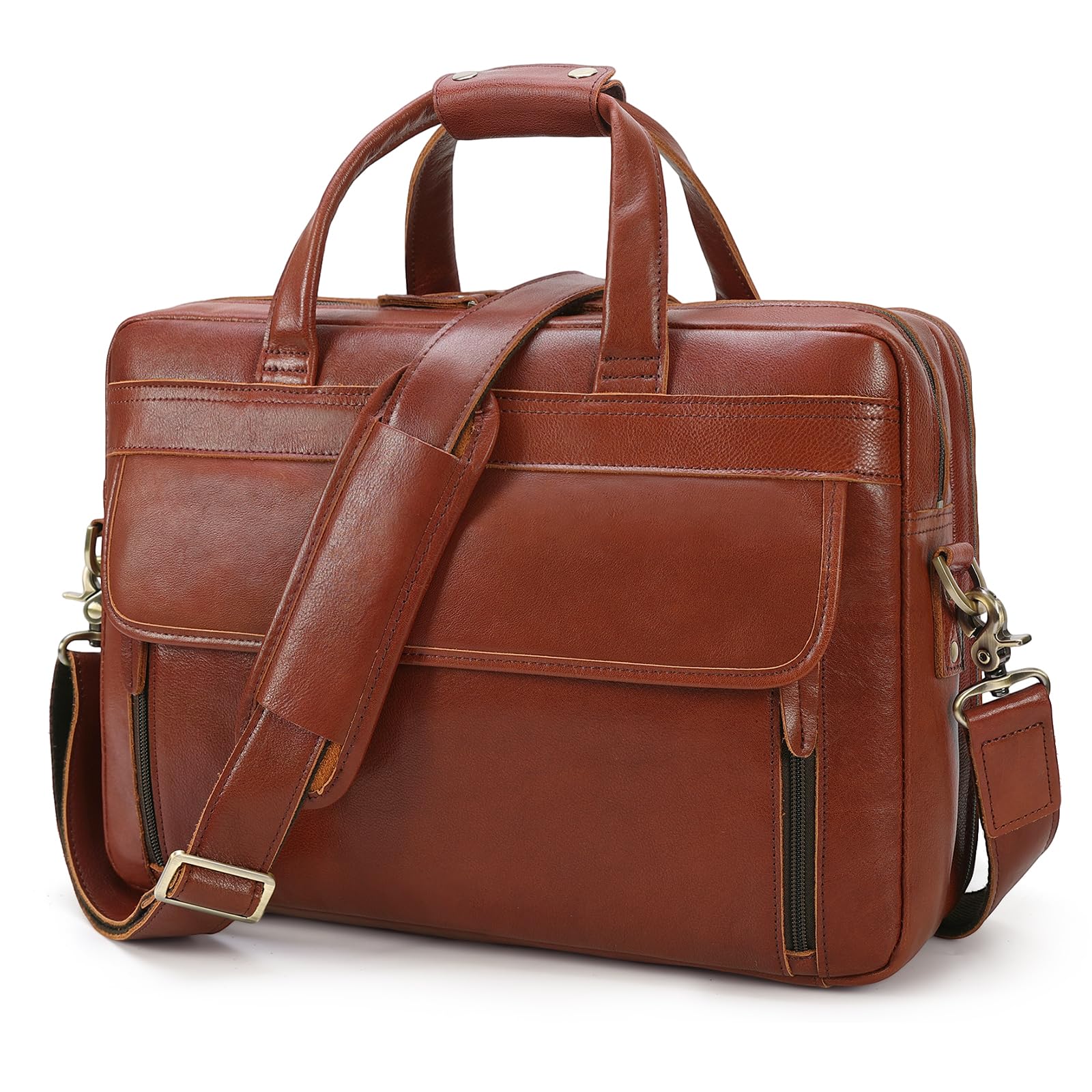 Masa Kawa Leather Briefcase for Men 15.6", 17" Laptop Computer Case Business Travel Work Messenger Cross Body Shoulder Bag