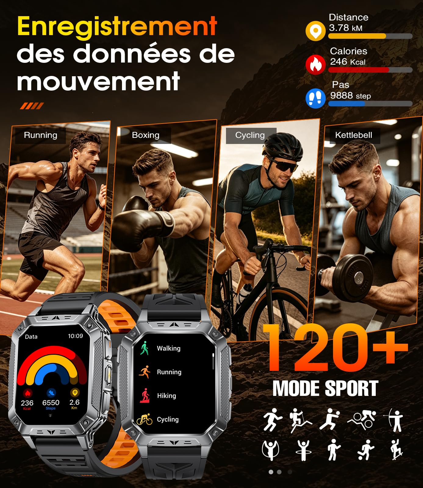 Montre Connectée Homme 1400mAh, 2.01'' Smartwatch avec LED Lampe, 110+ Modes Sportifs, Étanchéité IP68, Appels Bluetooth Smartwatch Militaire, Surveillance Cardiaque 24H,Sommeil, SpO2, Android/iOS