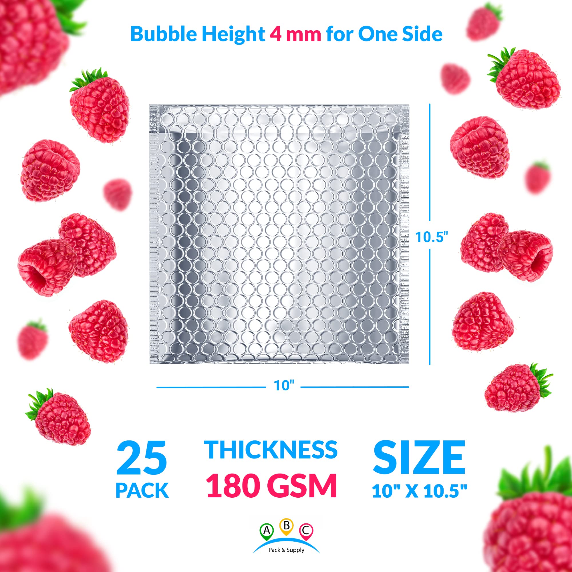 Paquete de 25 calderas de burbujas metálicas con escudo fresco, 10 x 10,5 cm. Sobres acolchados térmicos 10x10 1/2. Cojín para alimentos Despegar y sellar. Bolsas térmicas de envío para envíos por correo, embalaje. Precio al por mayor.