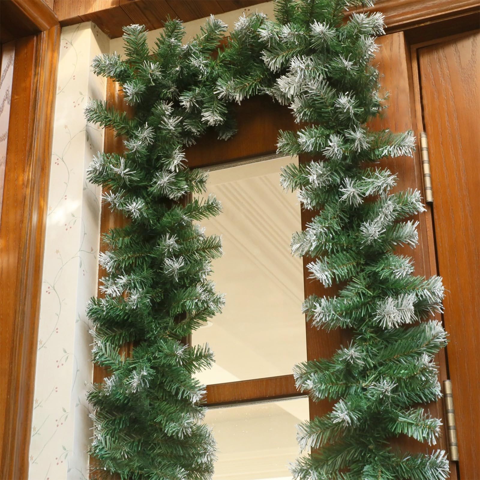 270cm (9ft) Schneespitze Grün Girlande Weihnachten für Home Dekoration, Künstliche Girlanden für Weihnachtsbaum Treppen Kamine Garten Dekor Kaminsims Weihnachtsdekoration