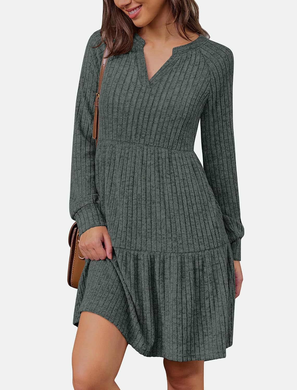 IWD Womens V Neck Long Sleeve Dress with Pockets Casual A-Line Knee Length Fall Knit Sweater Dresses 2025 - Image 2