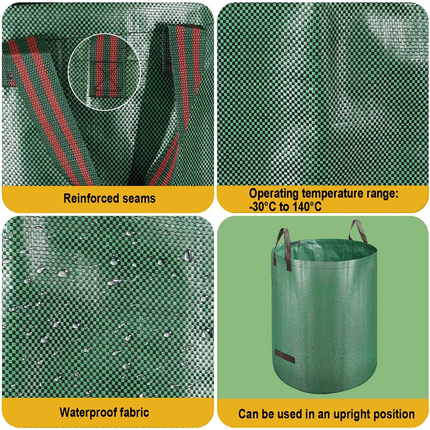 3X Sacs de Jardin Indéchirables,300L Sac Jardinage Déchets,Autoportant Big Bag avec Poignées,Étanche,Pliable et Réutilisable,Sac Végétaux Jardin(4pcs with Cover,67x84cm)