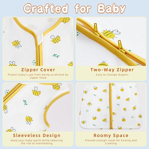 Miniatura 4 de DaysU Saco de dormir de algodón para bebé, saco de dormir para bebé con cremallera bidireccional, manta para bebés recién nacidos, niños y niñas