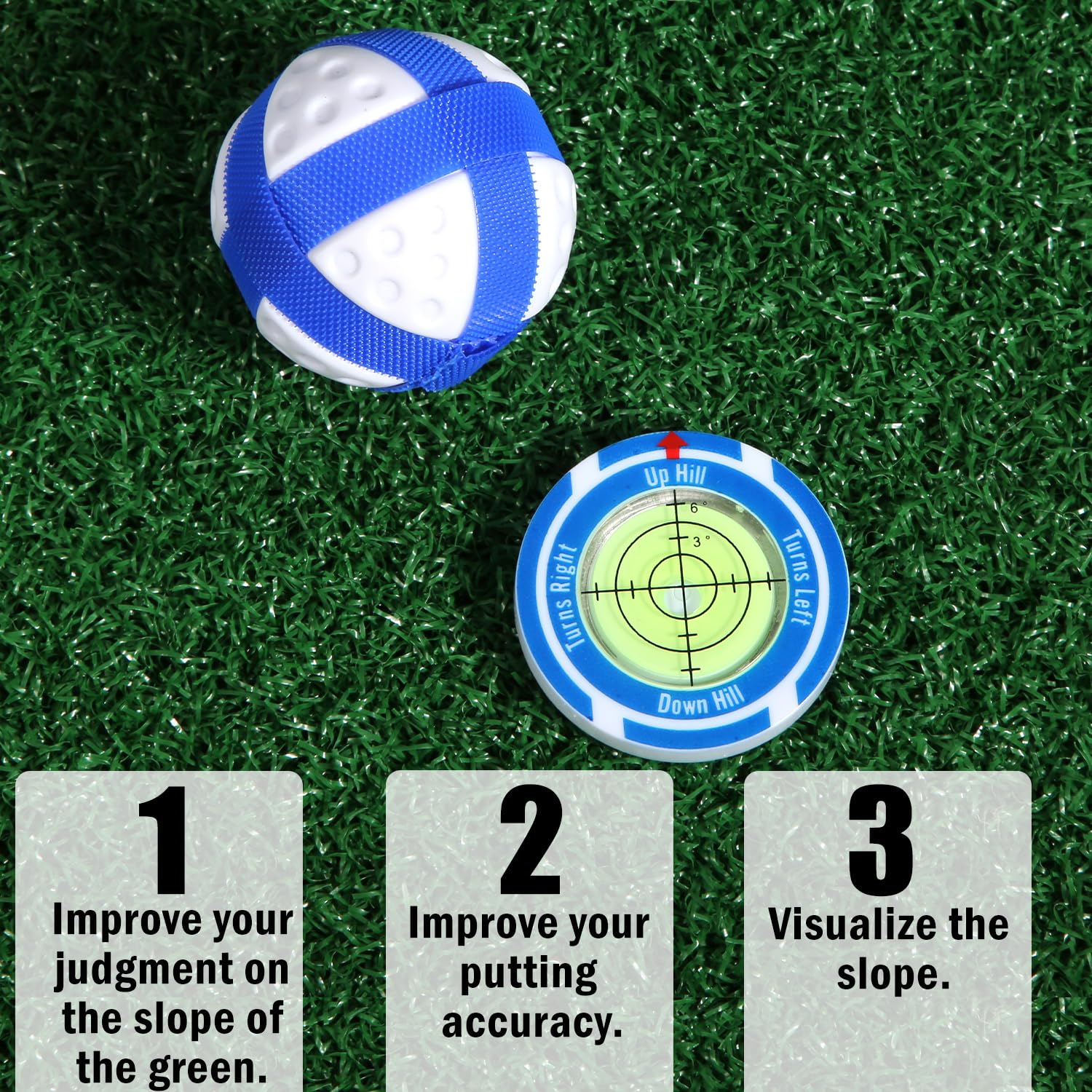 Golf Green Reader with Magnetic Hat Clip & Ball Marker - NQEUEPN Bubble Level for Indoor Outdoor