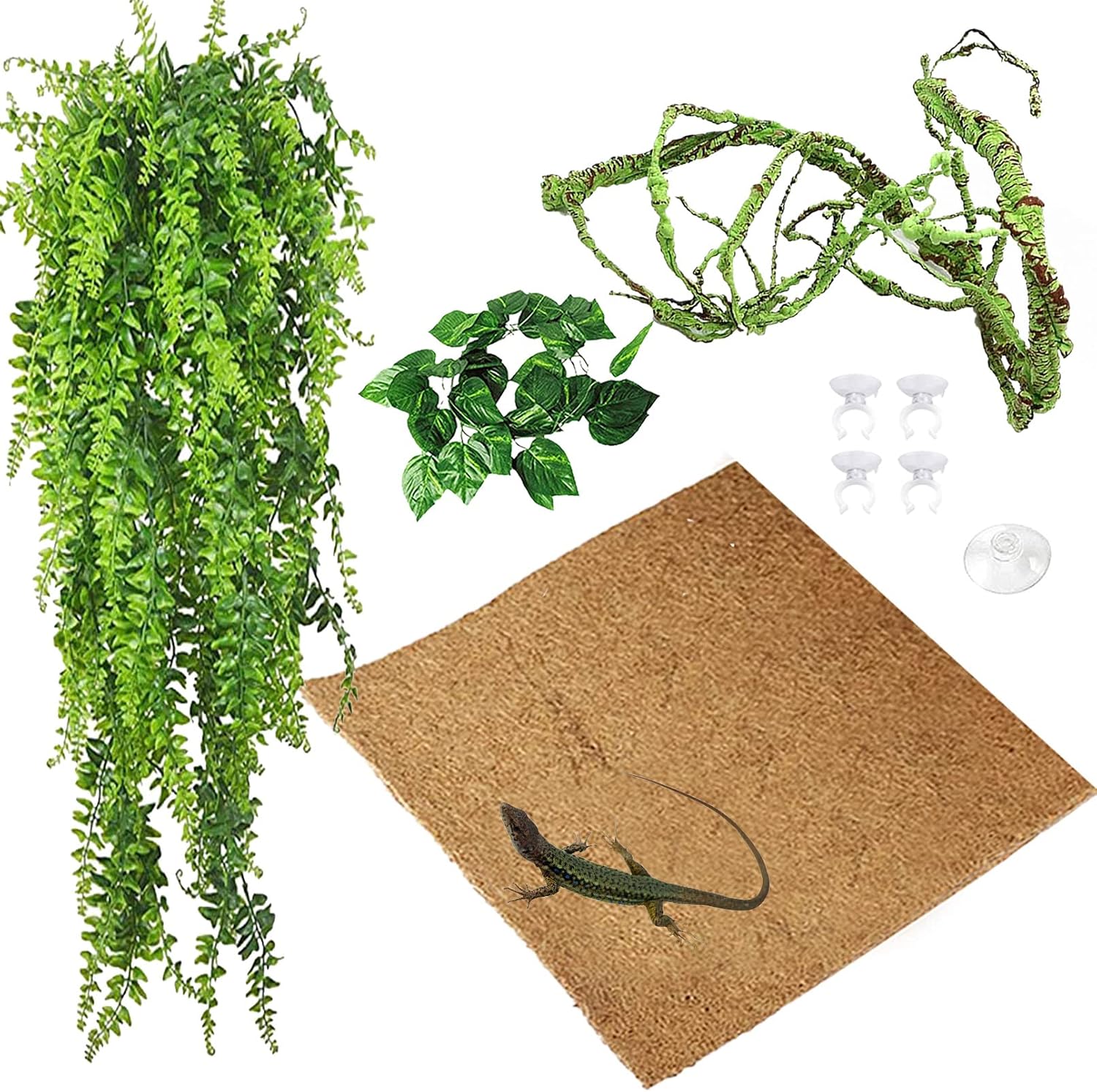 Tfwadmx Reptile Vines Plants Bendable Jungle Climbing Vine Lizard Carpet Mat Terrarium Flexible Plastic Plant Leaves Pet Habitat…