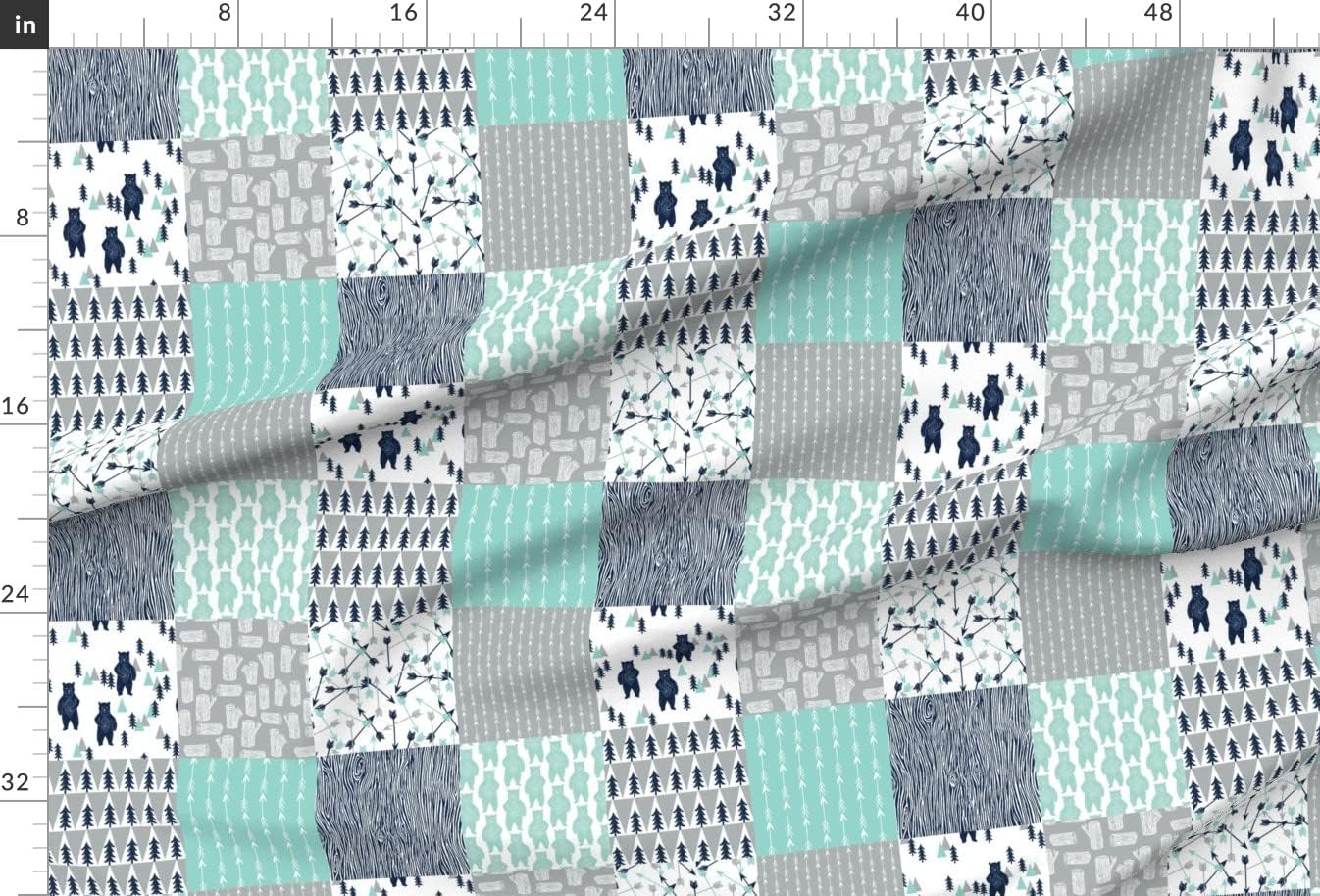 Spoonflower Fabric - Forest Bear Quilt Navy Mint Grey Kids Nursery Boy Printed on Upholstery Velvet Fabric Fat Quarter - Upholstery Home Decor Bottomweight Apparel