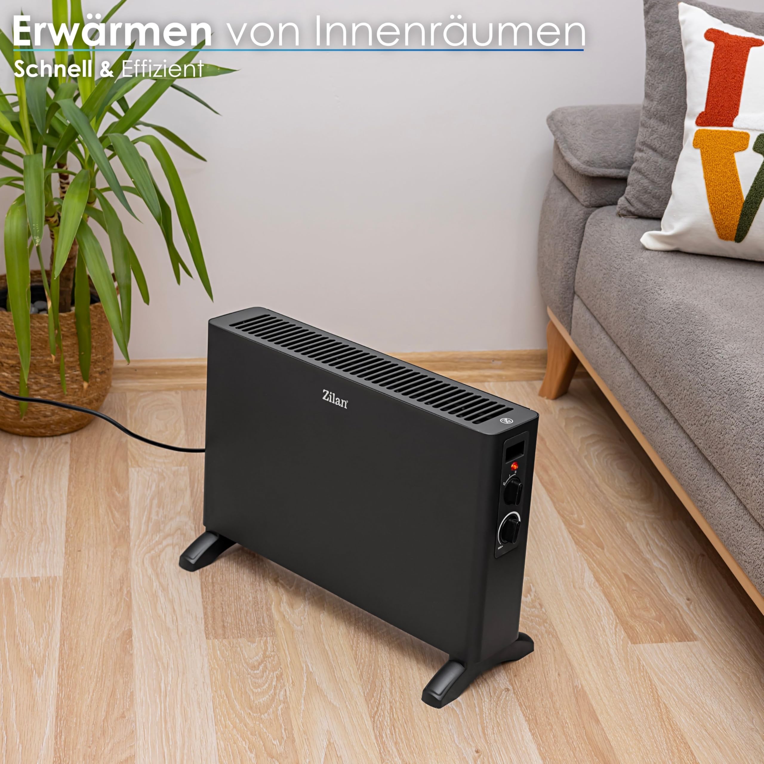 Konvektor Elektro 2 Heizstufen Convektor Elektroheizung Thermostat 1250/2000 Watt Schnellheizer Elektrische Heizung Heizstrahler