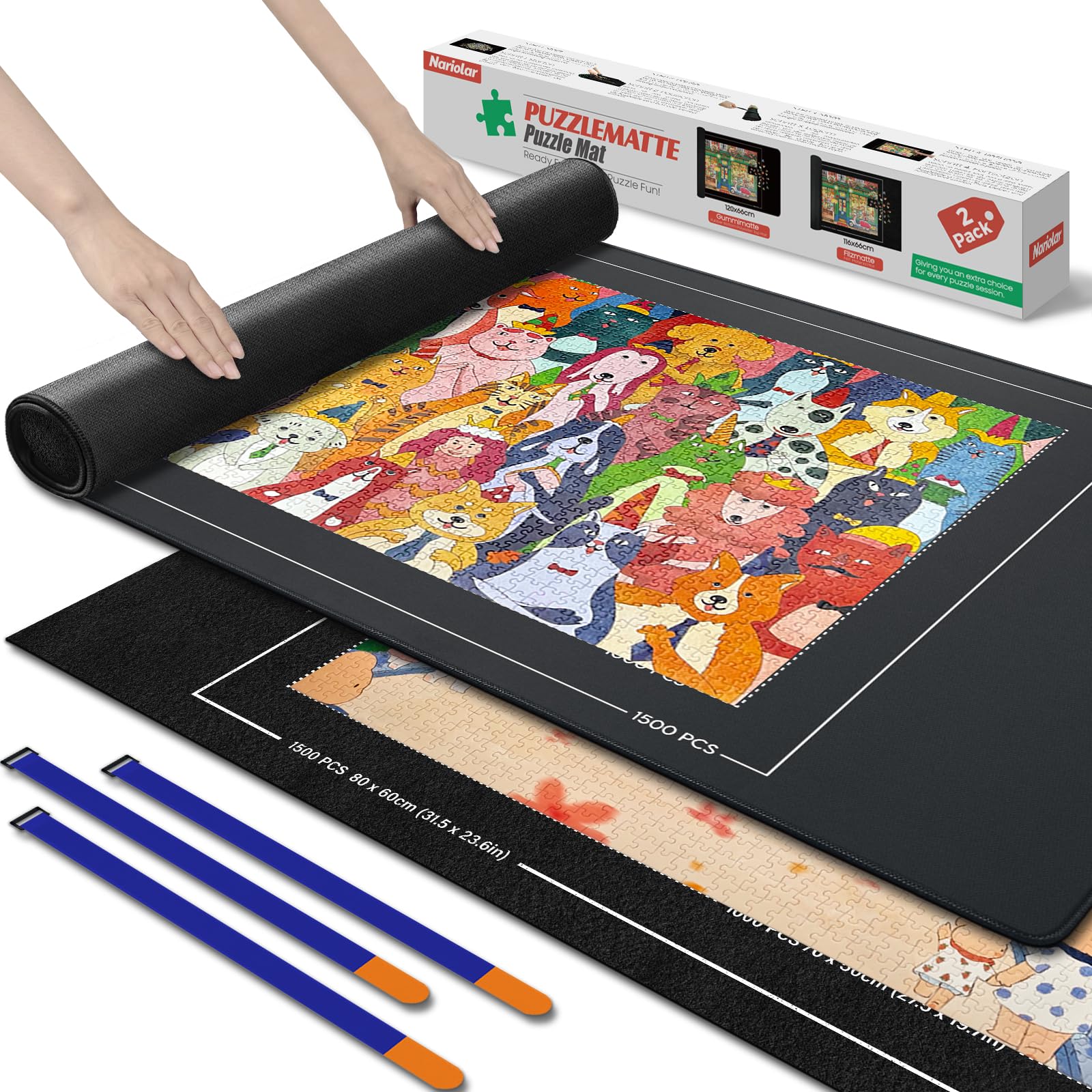 Nariolar Tapete Puzzle ，Set de 2 Piezas，Alfombrillas de Puzzle de Goma y Fieltro para 500/1000/1500 Piezas, Accesorio Práctico para Almacenar y Transportar