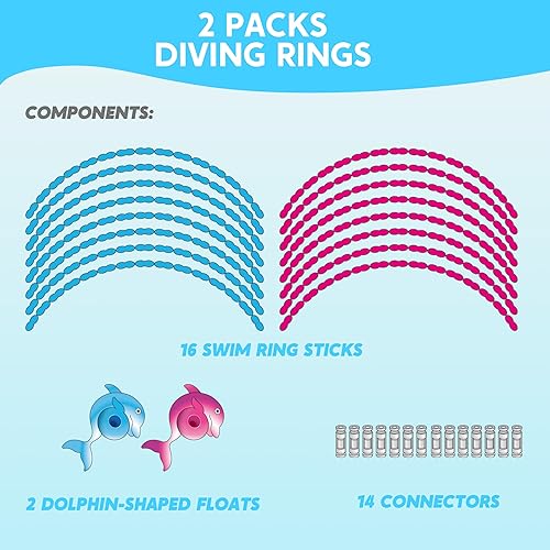 Miniatura 6 de SYNCFUN Juguetes de piscina, anillos de buceo, 2 paquetes de anillos de natación para buceo, juego de piscina bajo el agua para niños para