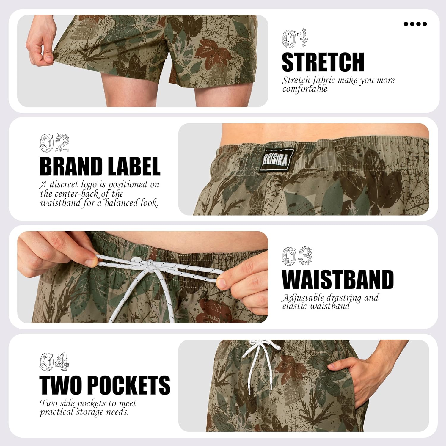 BRISIRA Mens Swim Trunks 5 inch Swim Shorts Quick Dry Stretch Bathing Suits with Compression Liner Board Shorts Pockets - Image 4
