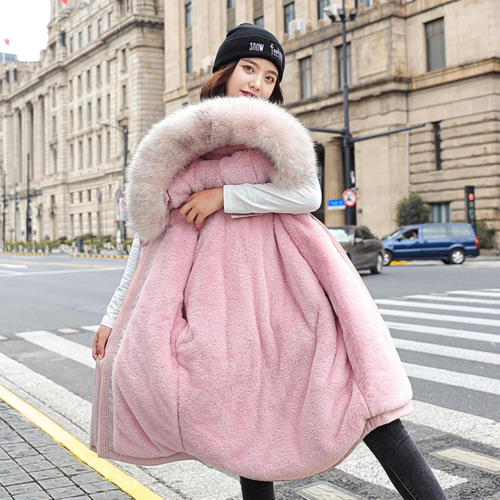 ZXCW Plus Size Winter Jacket Women Hooded Pink Long Parkas Loose
