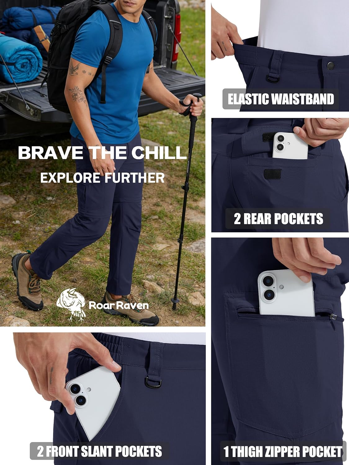 Mens Hiking Pants Convertible Quick Dry Water Resistant Lightweight Zip Off Fishing Outdoor Travel Cargo Pants - Image 7