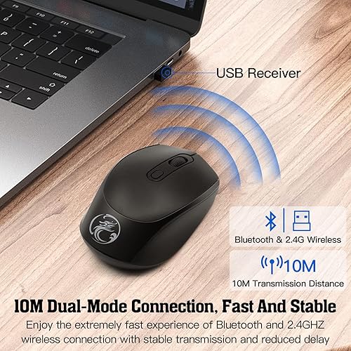 Miniatura 5 de VEGCOO Ratón inalámbrico, mouse de computadora recargable, mouse silencioso, mouse ergonómico, conexión Bluetooth y USB, dos modos conmutables,