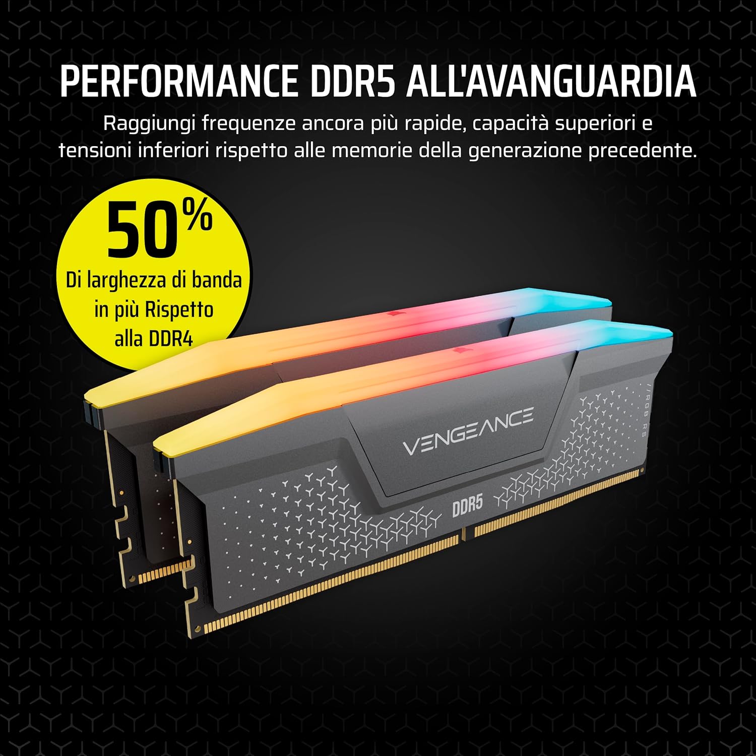 CORSAIR VENGEANCE RGB RS DDR5 RAM 32GB (2x16GB) Fino a 5200MHz CL40-40-40-77 1.25V AMD EXPO e Intel XMP 3.0 Memoria Per Computer Desktop ÔÇô Grigio (CMG32GX5M2B5200Z40) - RAM - Immagine 2