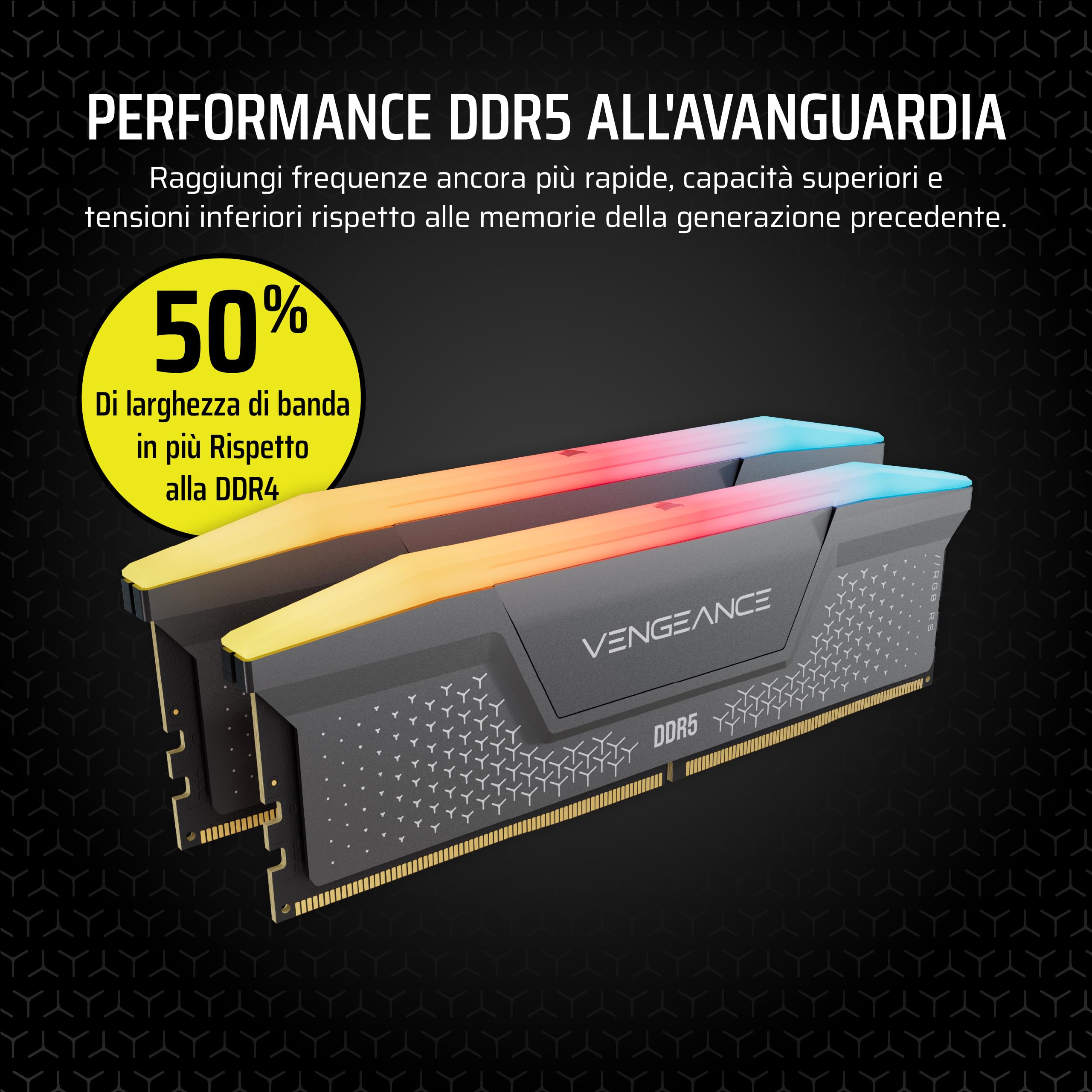 CORSAIR VENGEANCE RGB RS DDR5 RAM 32GB (2x16GB) 6000 MHz CL36-44-44-96 1.35V AMD EXPO e Intel XMP 3.0 Memoria Per Computer Desktop – Grigio (CMG32GX5M2E6000Z36)