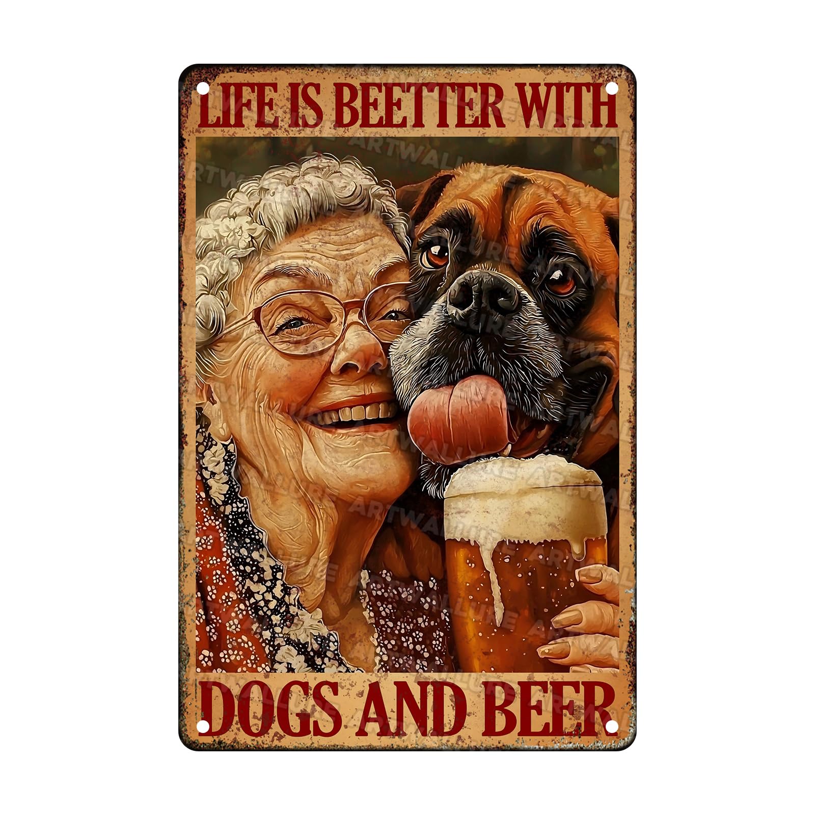 Anceky Life Is Better With Dogs Metal Tin Sign Retro Tin Sign Wall Decor for Garden Yard Home Bar Garage 12×16 Inch