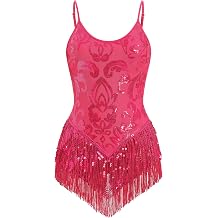 IBAKOM Women Sexy Sequins Fringe Bodysuit Sparkly Tassel Latin Jazz Dance Acrobat Costume Adult Trapeze Artist Rave Outfits