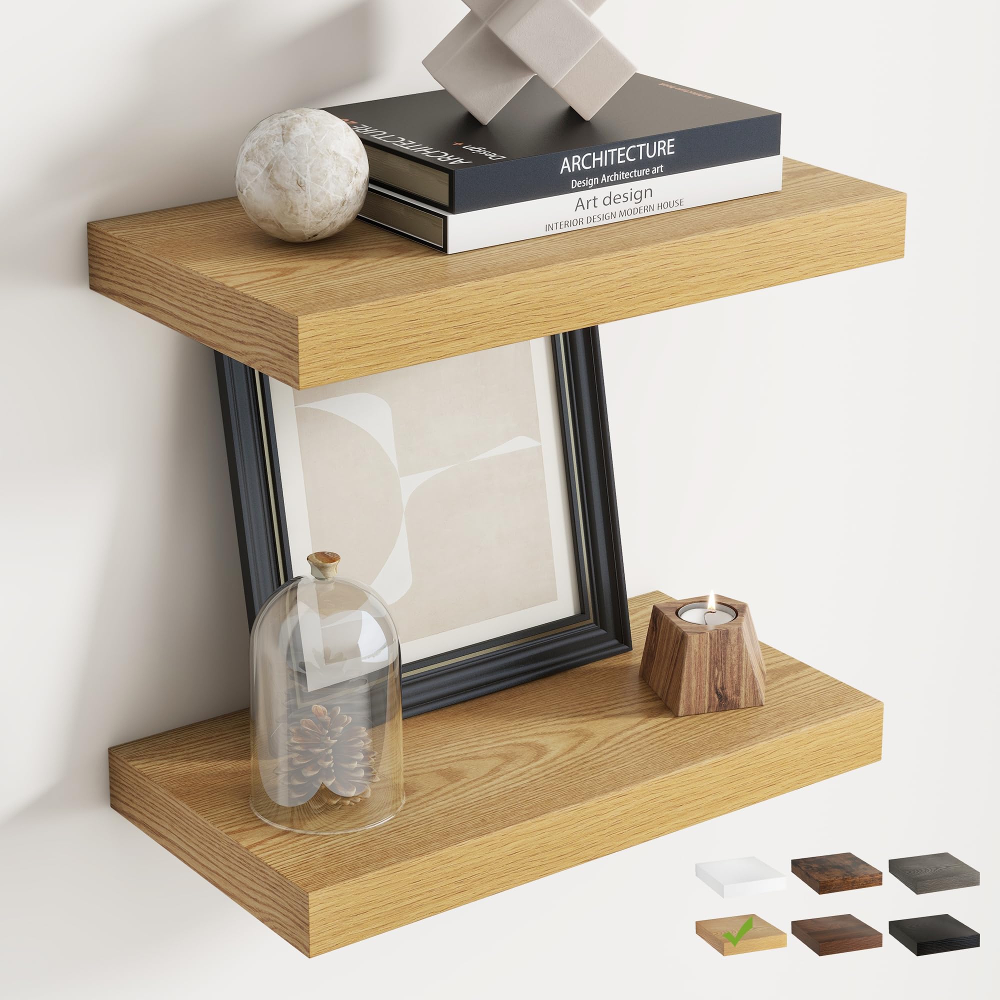 40 CM Floating Shelves, Wall Shelf, Bookshelf, Natural Oak Finish, 2Pcs