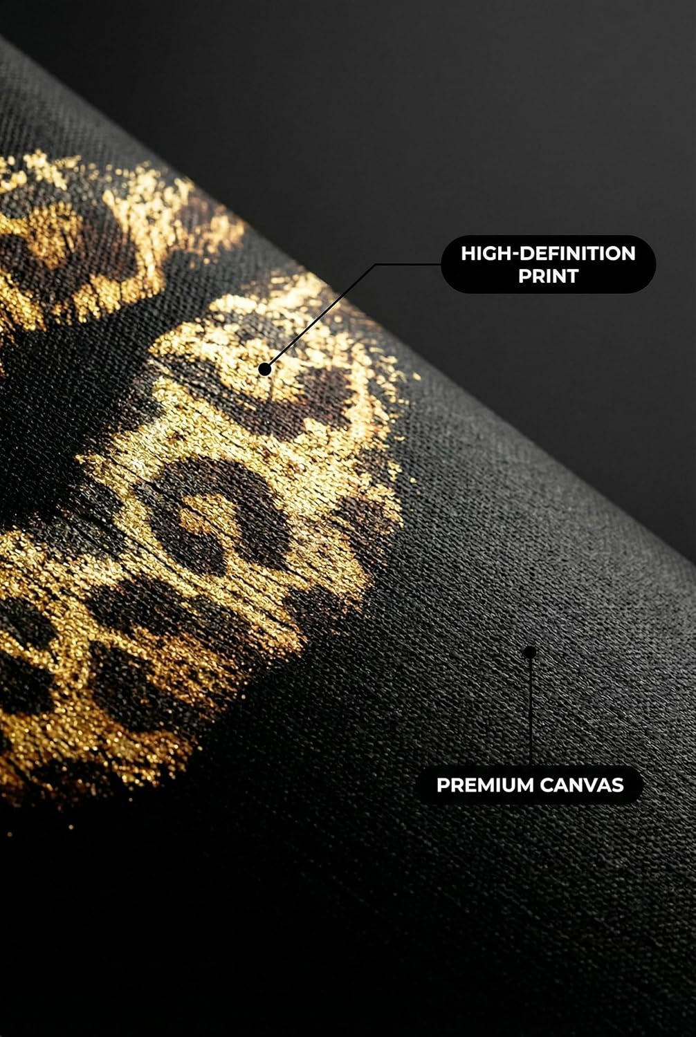 Mudket Leopard Print Lips Canvas Wall Art - Modern Feminine Wall Decor for Bedroom, Living Room, Bathroom Apartment, Bold Abstract Black and Gold Wall Art for Women, Ready to Hang - 24" L x 16" W