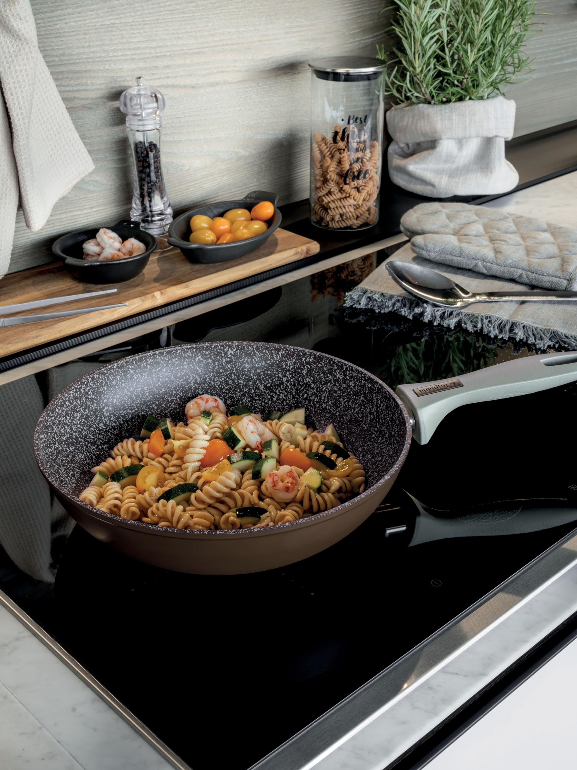 Tognana Pearlbrown stone, Wok 28 cm con coperchio, alluminio forgiato, marrone