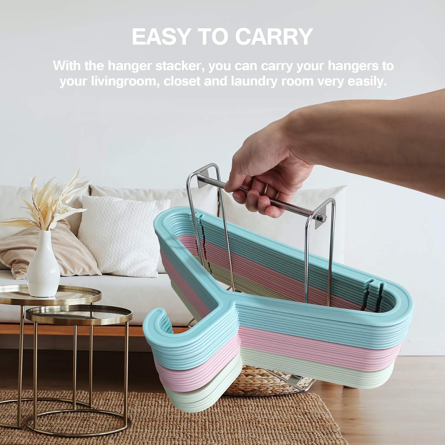 Hanger Stacker Caddy Holder Storage Stainless Steel Clothes Hanger Organizer Rack for Closet Tidier Laundry Room (Silver)