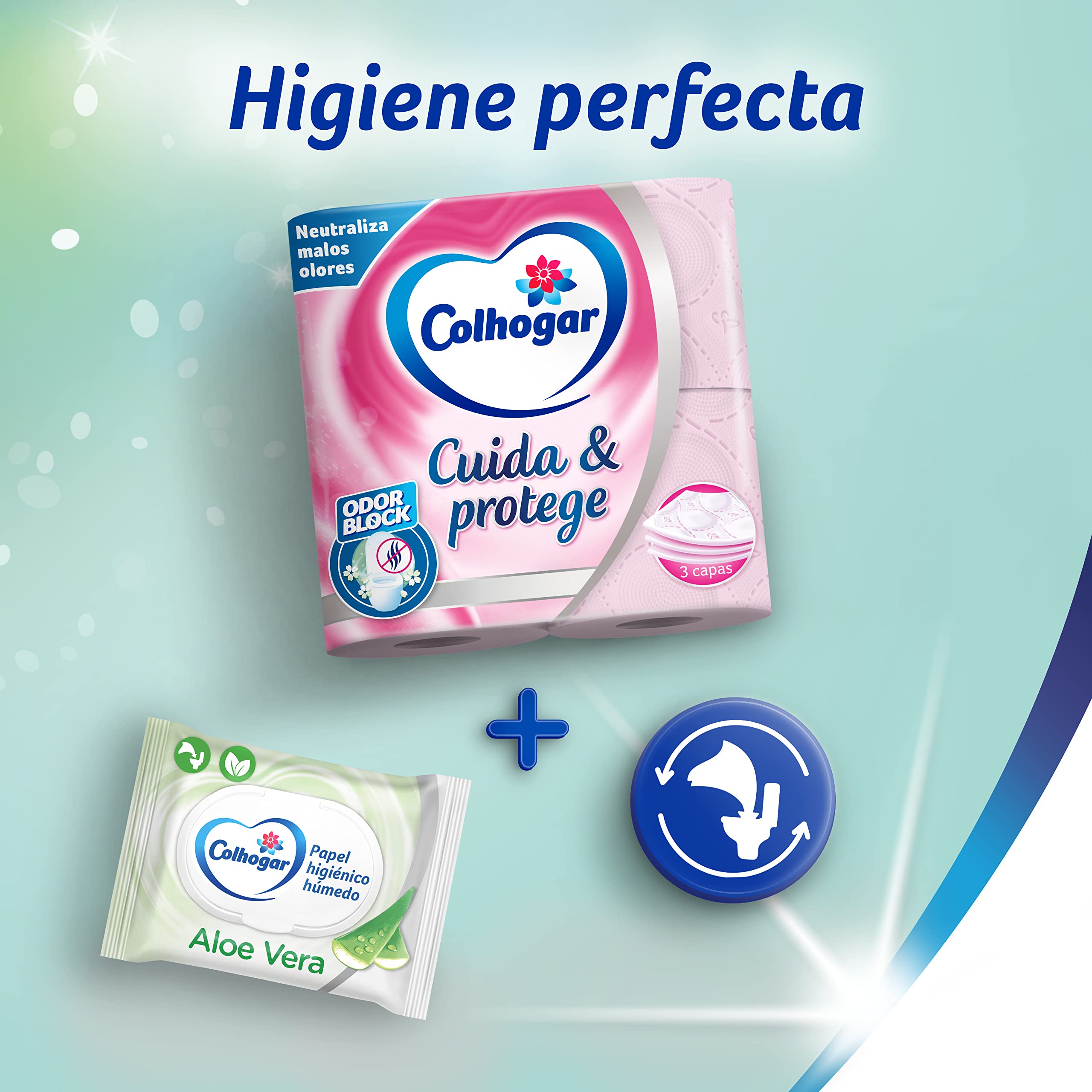 Colhogar, Cuida&Protege 3 x 12, Papel Higiénico con tecnología Odor Block, neutraliza malos olores, Paquete con 36 Rollos, 3 Capas, rollos color rosa y con una fragancia fresca