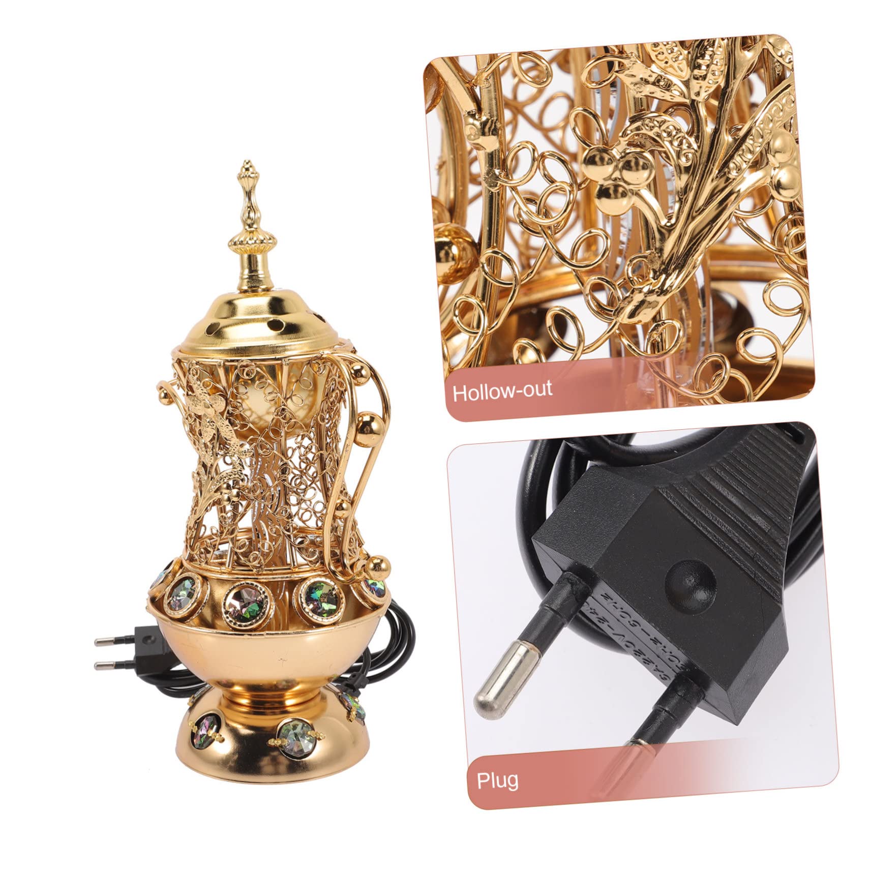 Elektrischer Weihrauchbrenner aus Eisen in Gold, Retro Design | Dekorativer Aromabrenner mit Griff, Tischdekoration im Vintage Look, für Räucherwaren und Duftanwendungen