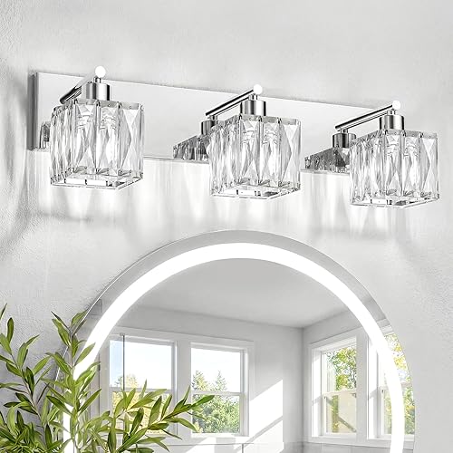 Miniatura 16 de VOLISUN Luces de tocador de cristal para baños, luz de tocador de baño de 2 luces, moderna luz de baño negra mate sobre espejo, accesorios de luces