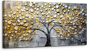 crmotu Tree of Life Large Wall Art for Living Room, Golden Tree Neutral Abstract Canvas Painting Art Prints, Nature Plant Modern Pictures Wall Decor for Bedroom Bathroom Dining Room Office 24"X48"