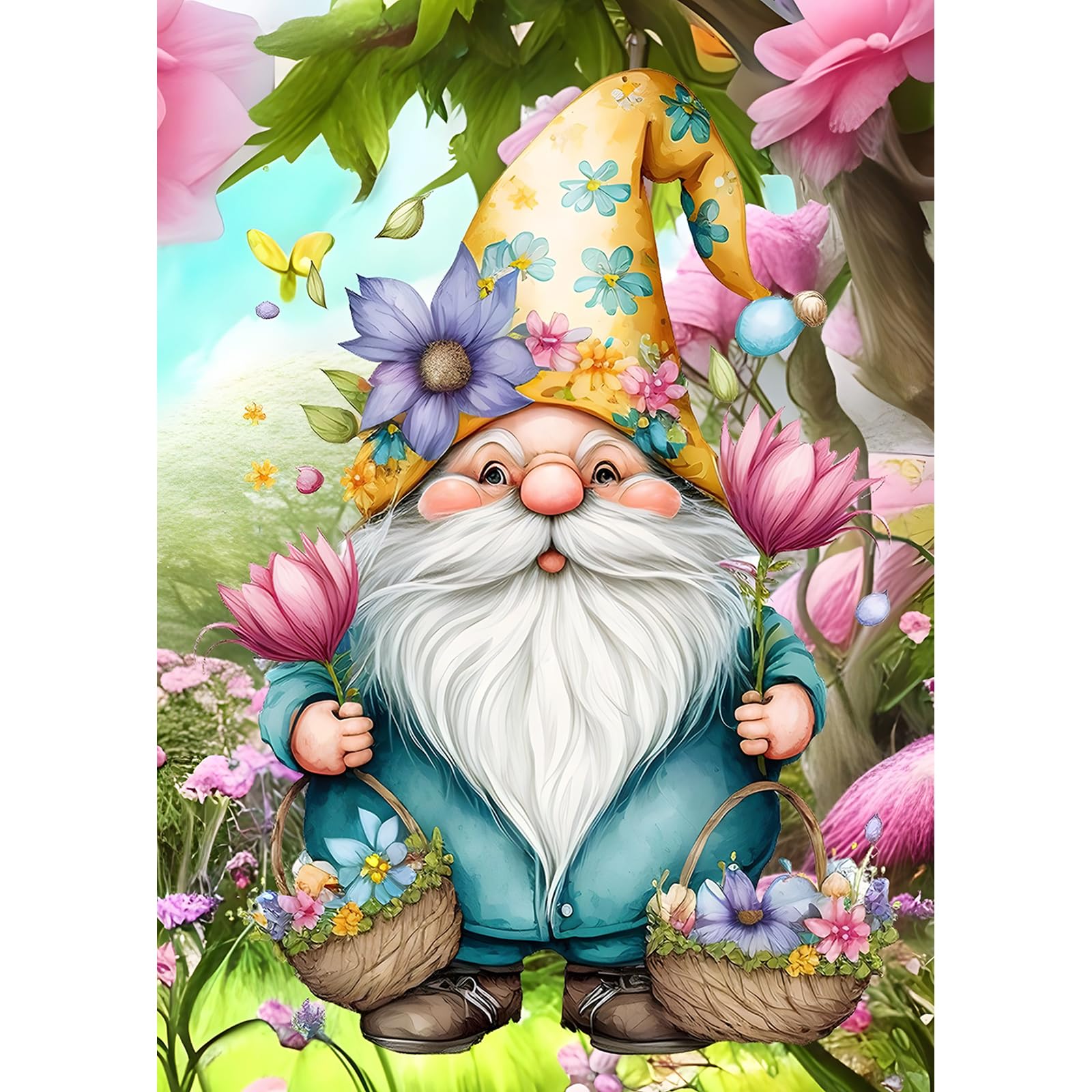 MXJSUA Round Diamond Art Painting Kit,5D Diamond Gem Art Kit Painting for Adults,DIY Diamond Art Painting Gemstone Art Home Wall Decoration,Gnome Flower,12x16 Inch/30x40cm