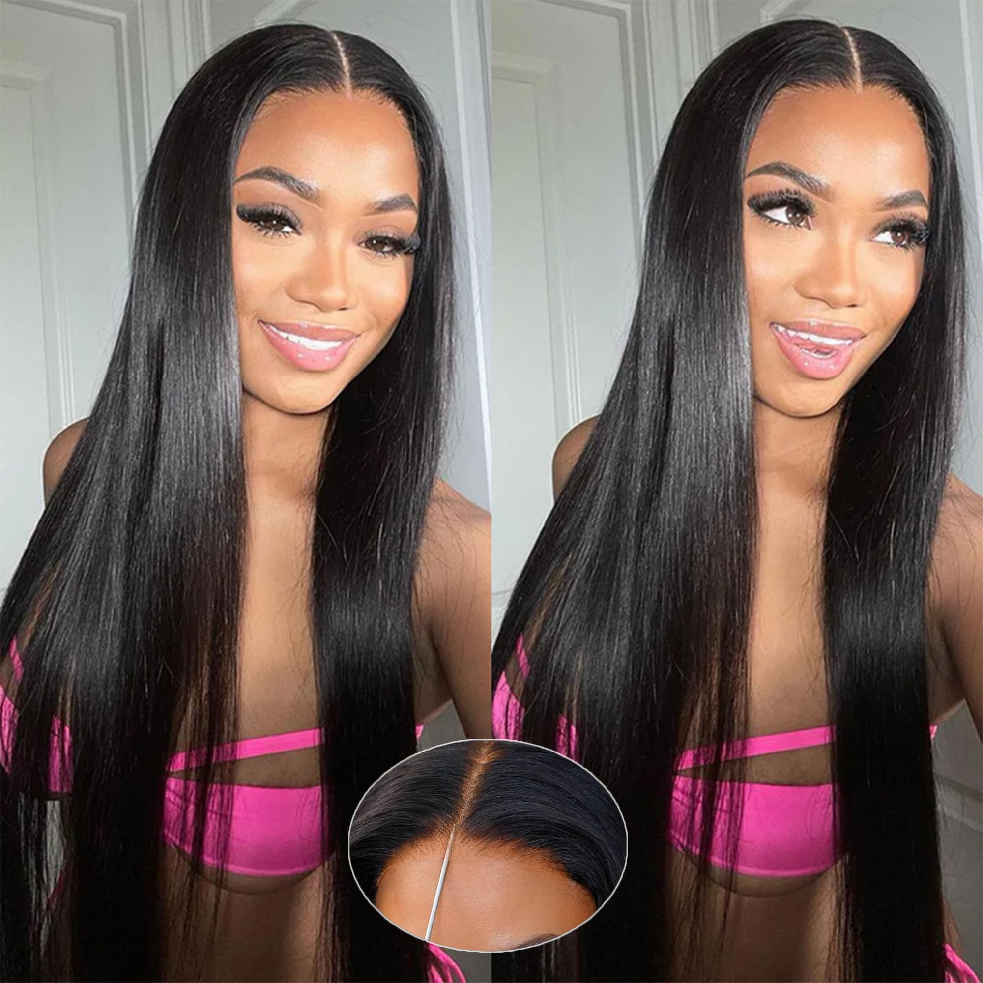 Amella 16 Inch 220% Density 13x4 HD Lace Closure Wigs Human Hair Glueless Wigs for Black Women Pre Plucked Pre Cut Bleached Knots Wig