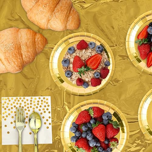 Miniatura 5 de Juego de vajilla desechable de bronce de 175 piezas para fiestas, platos de papel de bronce, servilletas, vasos, tenedores de plástico de bronce,