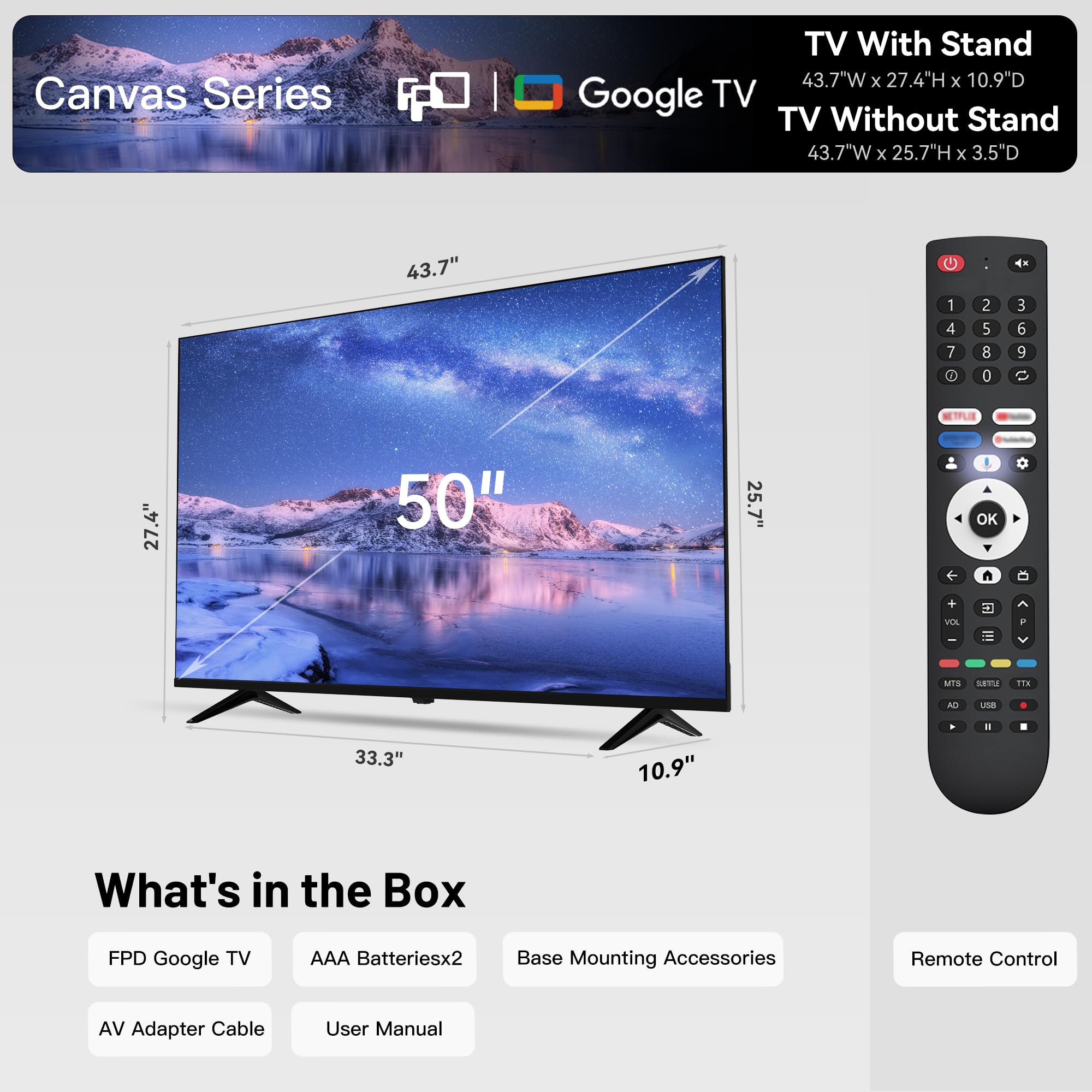 Amazon.com: FPD 50 Inch Smart TV, 4K LED Google TV with Google
