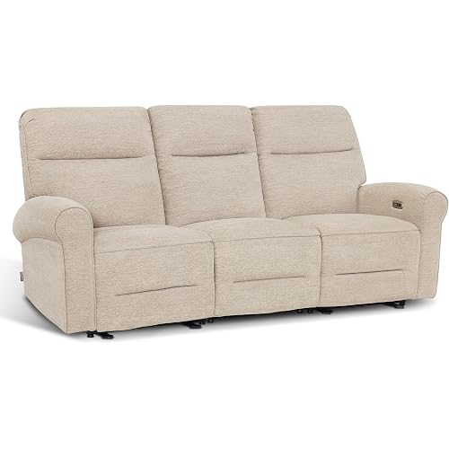 MCombo 87.8" Wall Hugger Power Reclining Sofa with Drop Down Table, 3-Seater Recliner Couch for Small Spaces Living Room RV, USB Ports, Fabric PR635M3 (Beige)