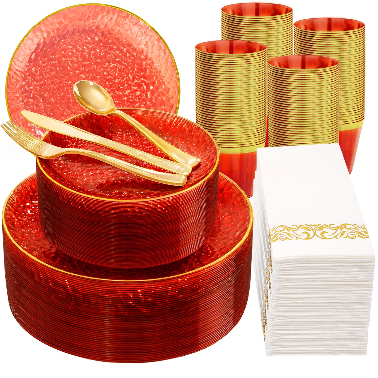Clear Gold Disposable Dinnerware Set - 350 Piece Party Pack -10