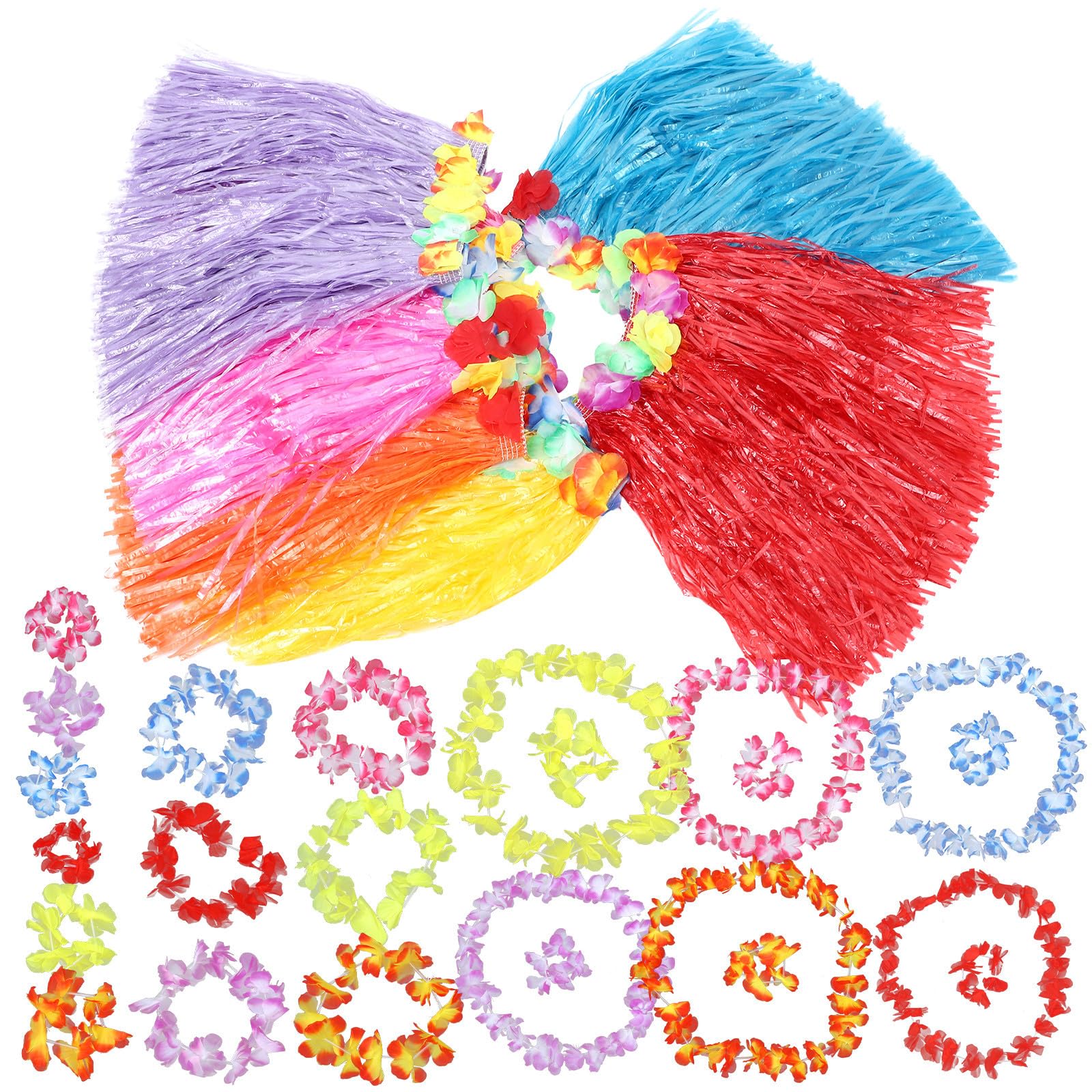 DOITOOL Set de 6 Accesorios para Fiesta Hawaiana Falda de Hierba y Guirnaldas, Ideales como Decoración Verano y Photo Props para Fiesta en Piscina Hawaiana