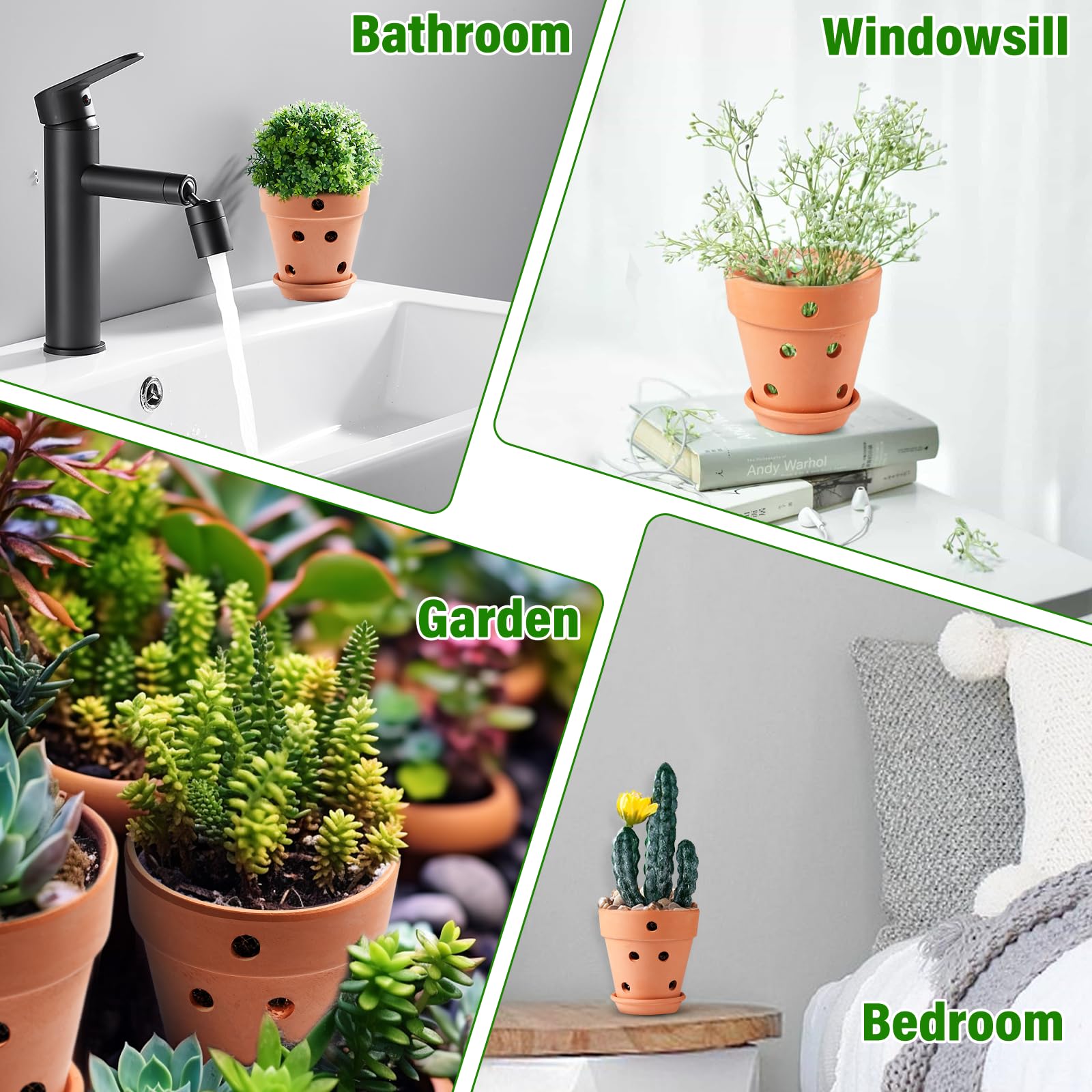Terrakotta-Orchideentöpfe mit Löchern und Untersetzern, 10,2 cm, klein, Terrakotta, Ton, Orchideen-Pflanztöpfe für Orchideen drinnen und draußen, fördert die Luftzirkulation (15,2 cm, 10,2 cm)