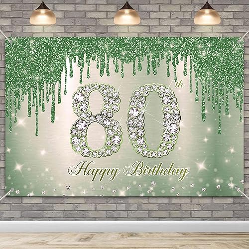 YUNHBZT055 - Decoración de feliz cumpleaños número 80 de 6 x 4 pies, color verde salvia, cartel para fiesta de cumpleaños número 80, telón de fondo