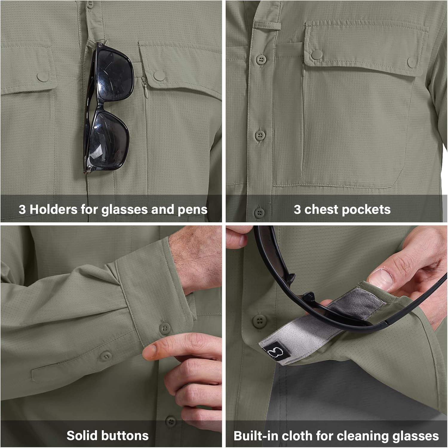 Men's Long Sleeve Hiking Fishing Shirts UPF 50+ Sun Protection Quick Dry Shirts Outdoor Travel Safari Camping - Image 4