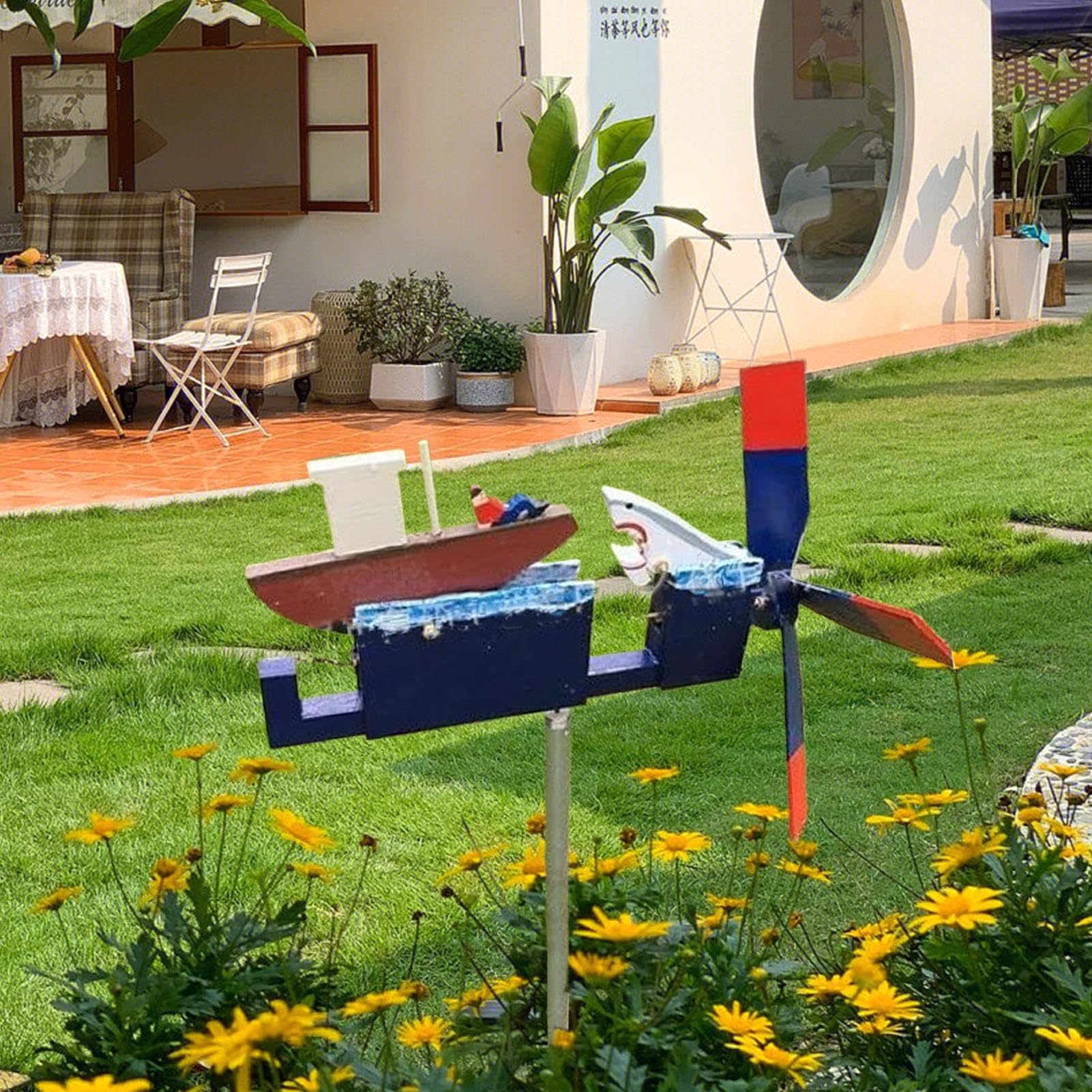 Wiatrak z bia?ego rekina, Ja-ws Disaster Whirligig, Yard Art Wind Spinner, ?wietny prezent, szeroki zakres zastosowa?, 150 g, podwórko, trawnik i do u?ytku zewn?trz