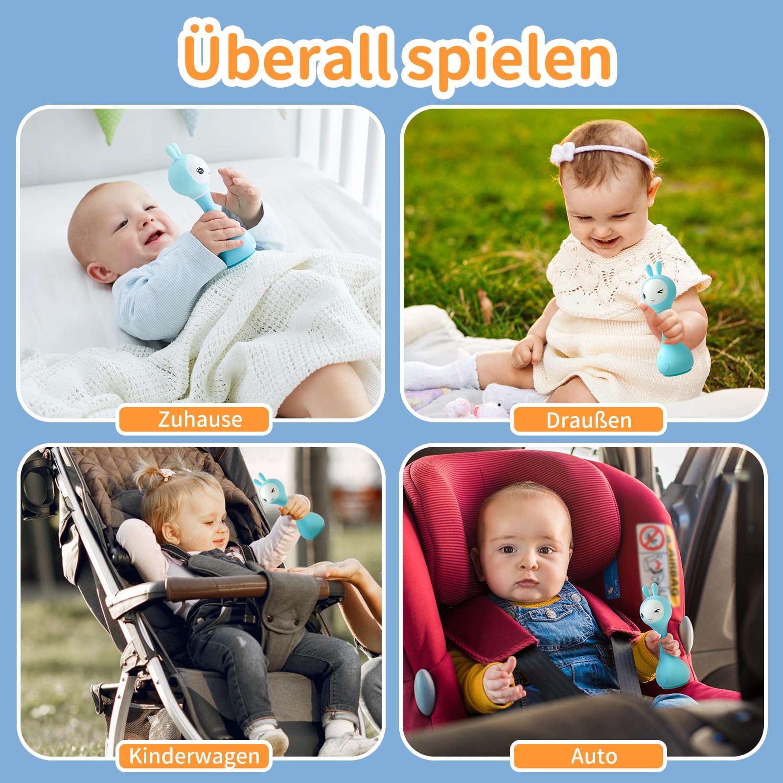 alilo Smarty Bunny Baby Rasseln, Montessori Spielzeug ab 0 3 6 12 18 24 Monate, Musikalisches Babyspielzeug mit Farberkennung, 66 Naturgeräusche & Einschlafhilfe, Baby Geschenke (Englische Version)